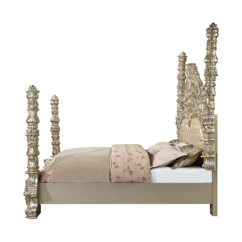 A&J Homes Studio Vegan Leather Four Poster Bed Wayfair